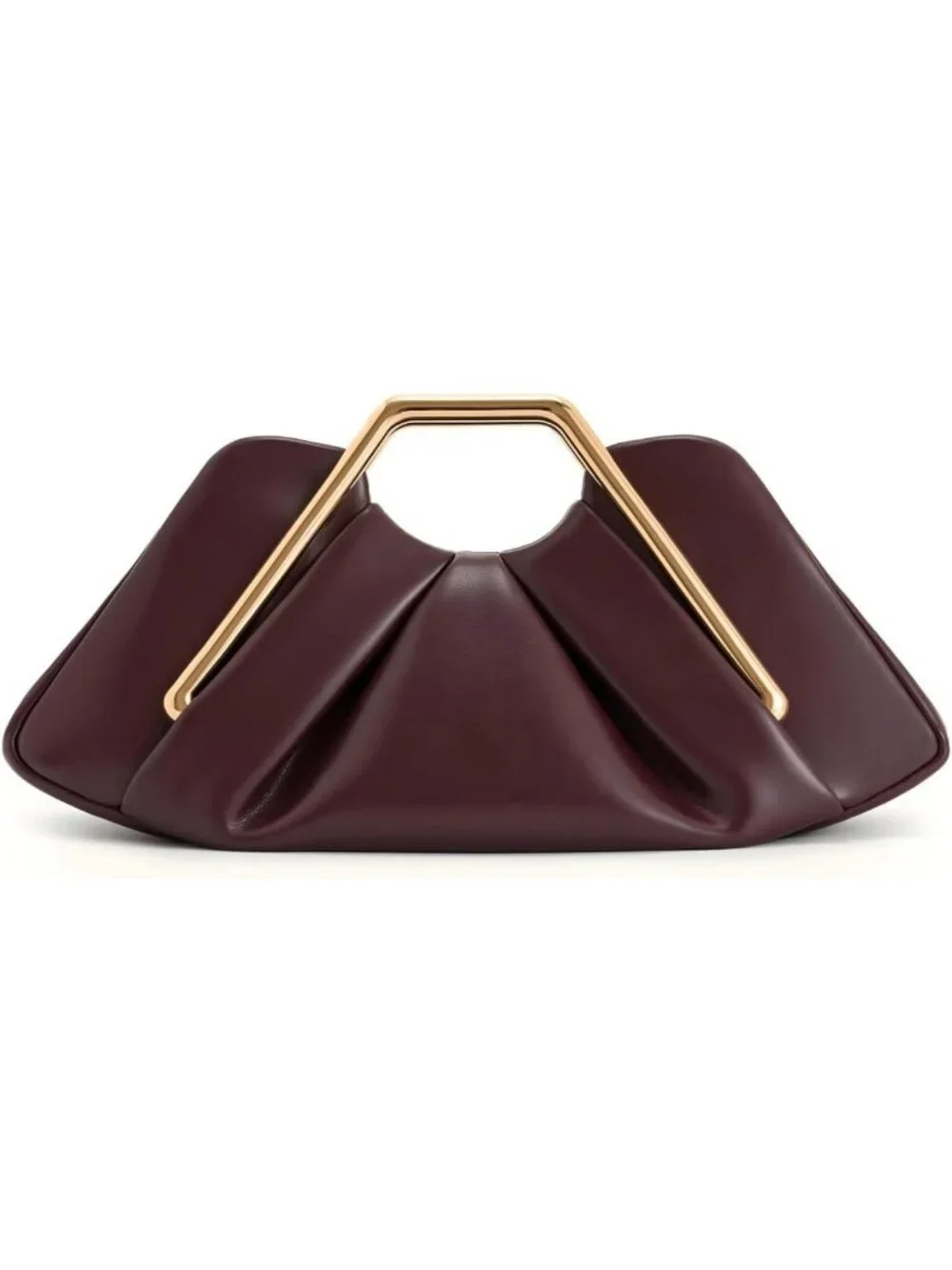 Vintage Ruched Cloud Dumpling Clutch Purse with Geometric Handle - Evening Bag